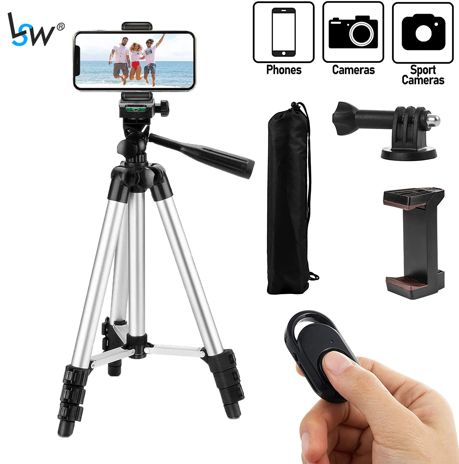 

Lightweight Phone Tripod 125cm with Bluetooth Remote/Phone Holder, Tripod Stand for Cell Mobile Smartphone Gopro Camera