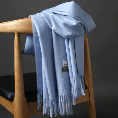 Light Blue Высококачественные кашемировые шарфы для женщин и мужчин, плотное теплое зимнее пончо, роскошная шерстяная Пашмина, женский длинный зимний шарф, шаль, палантин - Цвет: Light Blue