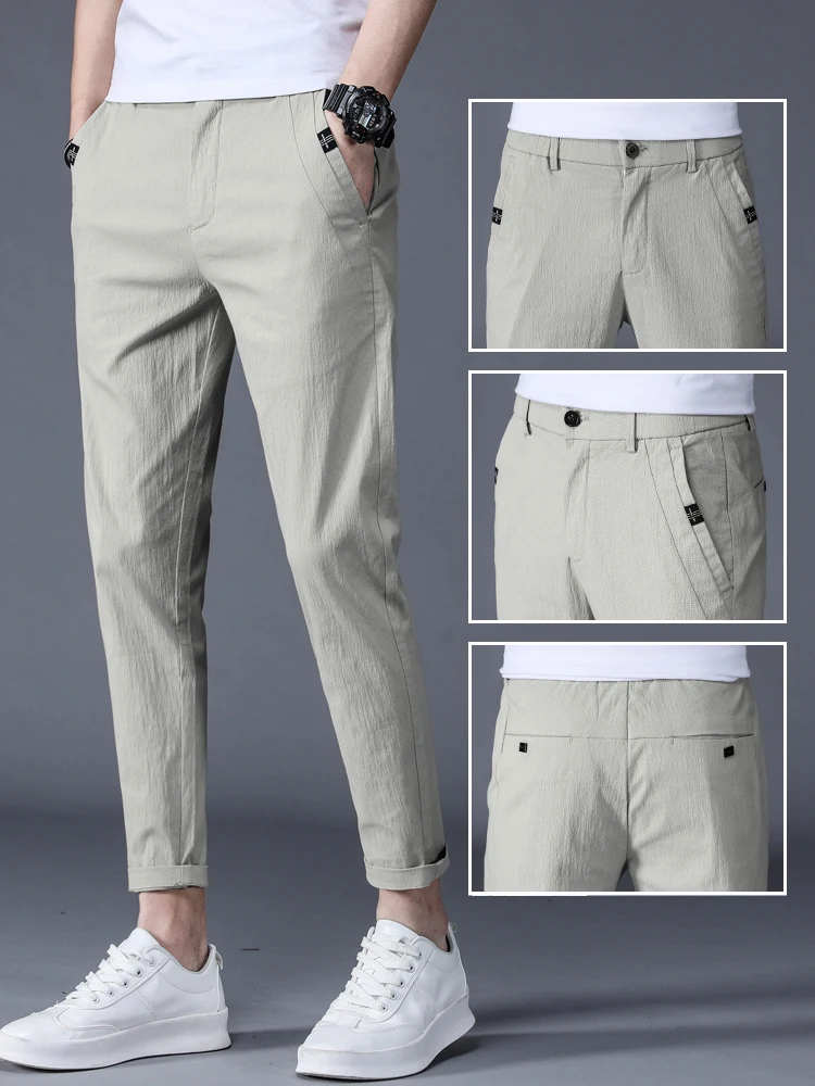

Summer Capri Casual Pants Men's Korean Fashion Work Straight Pants Ankle Length Slim Fit Pants Cotton Thin Leisure Trousers Mens