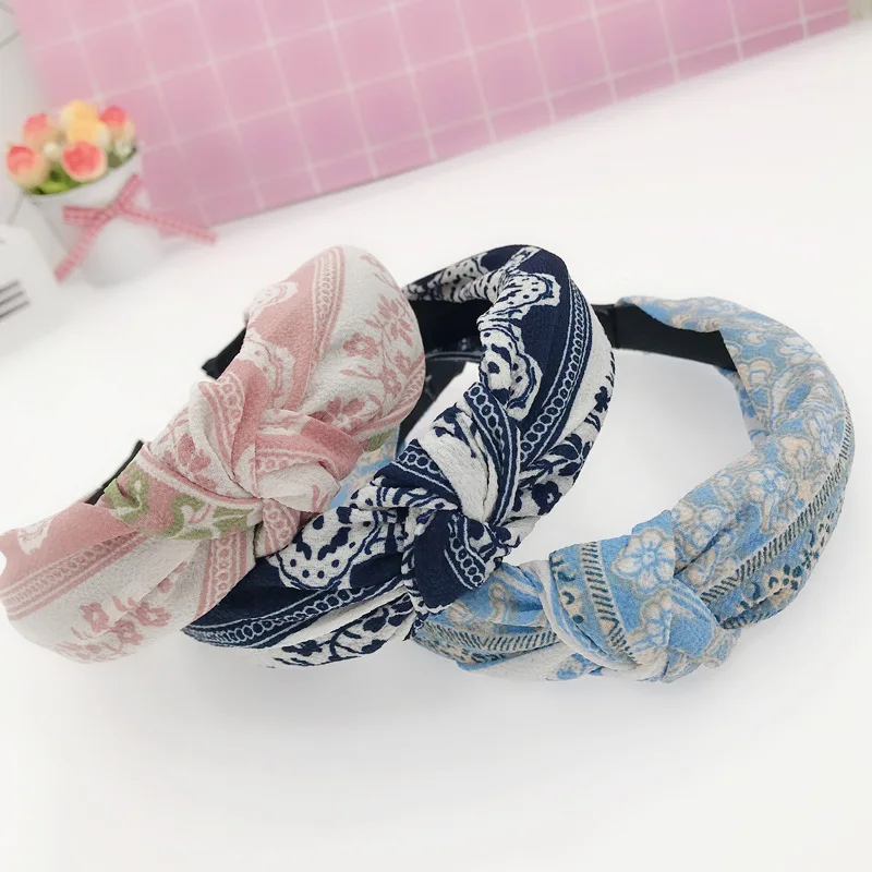 Ethnic Style Women Girls Vintage Hair Bands Flower Print Headbands Cross Turban Bandage Bandanas HairBands Elastic Accessor |