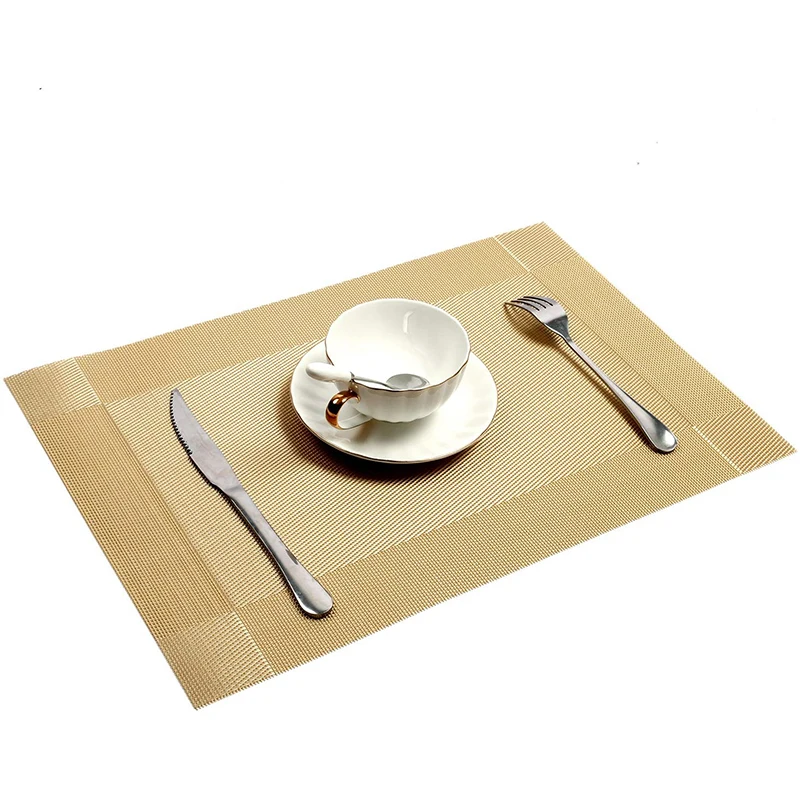 

6/4pcs Gold Placemat Washable PVC Dining Table Mats Diagonal frame Teslin Stain-Resistant Cloth Disc Bowl Coaster Non-slip Pad
