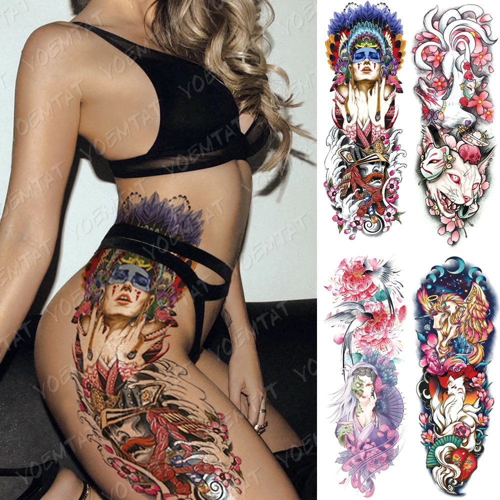 

Large Arm Sleeve Tattoo Indian Tribe Warrior Waterproof Temporary Tatto Sticker Fox Unicorn Body Art Full Fake Tatoo Women Men