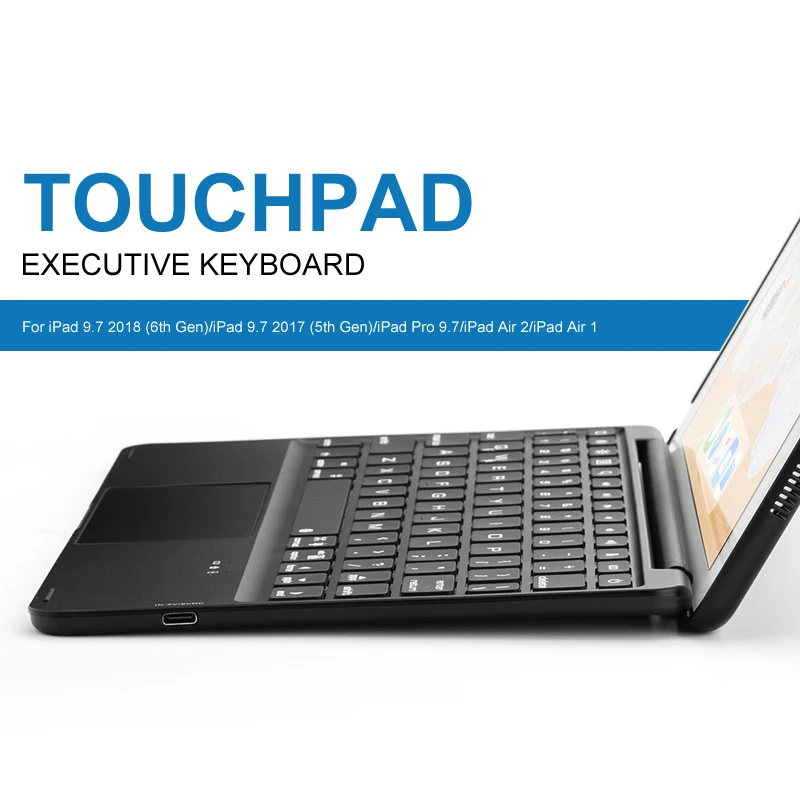 Witsp@ d мышь сенсорная bluetooth клавиатура для iPad 9,7 дюймов с корпусом из алюминиевого сплава, 7 цветов с подсветкой, интеллектуальное включение/выключение