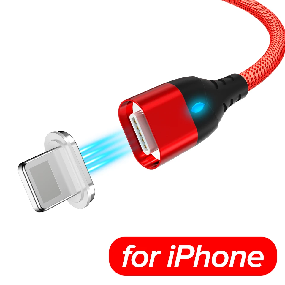 for iOS Red 1 м Магнитный микро кабель 3A Быстрая зарядка type C USB провод для Xiaomi Redmi K20 huawei Honor 20 10 9 Нейлоновый Шнур для передачи данных для мобильного телефона - Цвет: for iOS Red