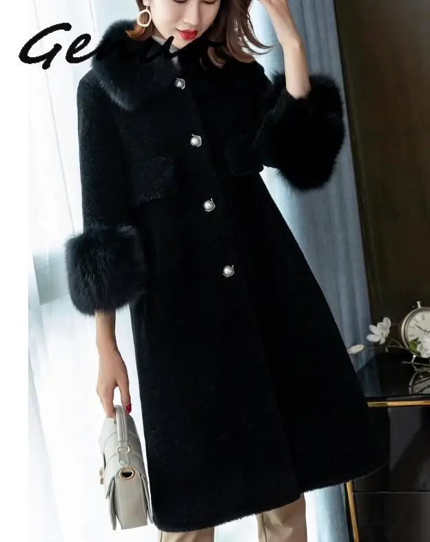 New Winter Thicken Faux Fur Coat Female Jacket Big Fur Collar  Pink Long Coat Korean Fur Jacket Manteau Femme Hiver