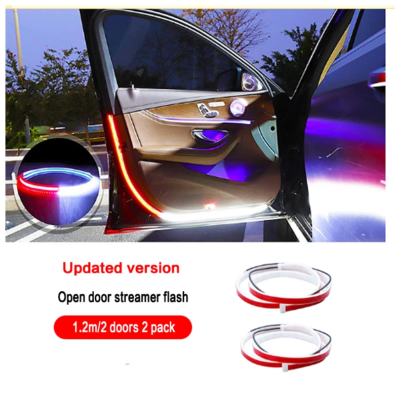 2/4 adet araba kapı ışıkları LED açılış uyarı su geçirmez dekor sinyal lambası şeritler kırmızı beyaz iç oto aksesuar 12V evrensel