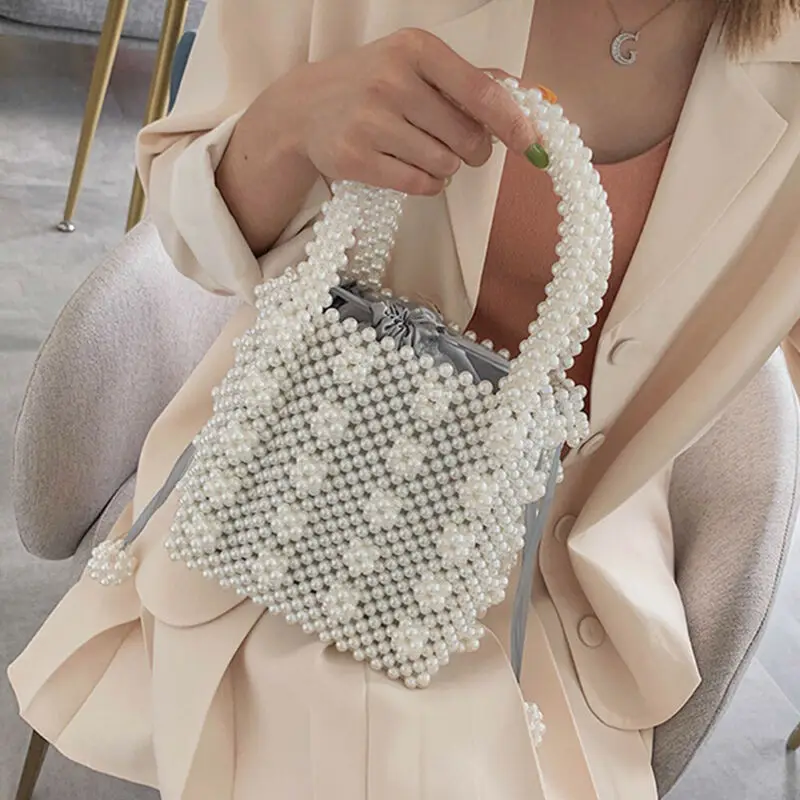 

Top Pearl Bag Women Handbags Evening Bag Clutches Wedding Party Tote Purse White Handbag