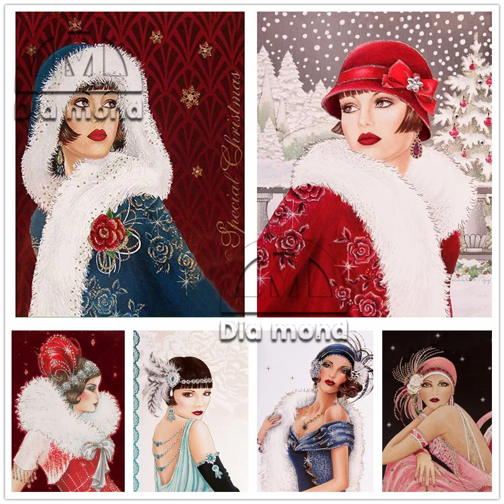 

Vintage Diamond Painting Beauty Lady Full Drill Diamond Embroidery Cross Stitch Fashion Mosaic Wall Art Picture Christmas Decor