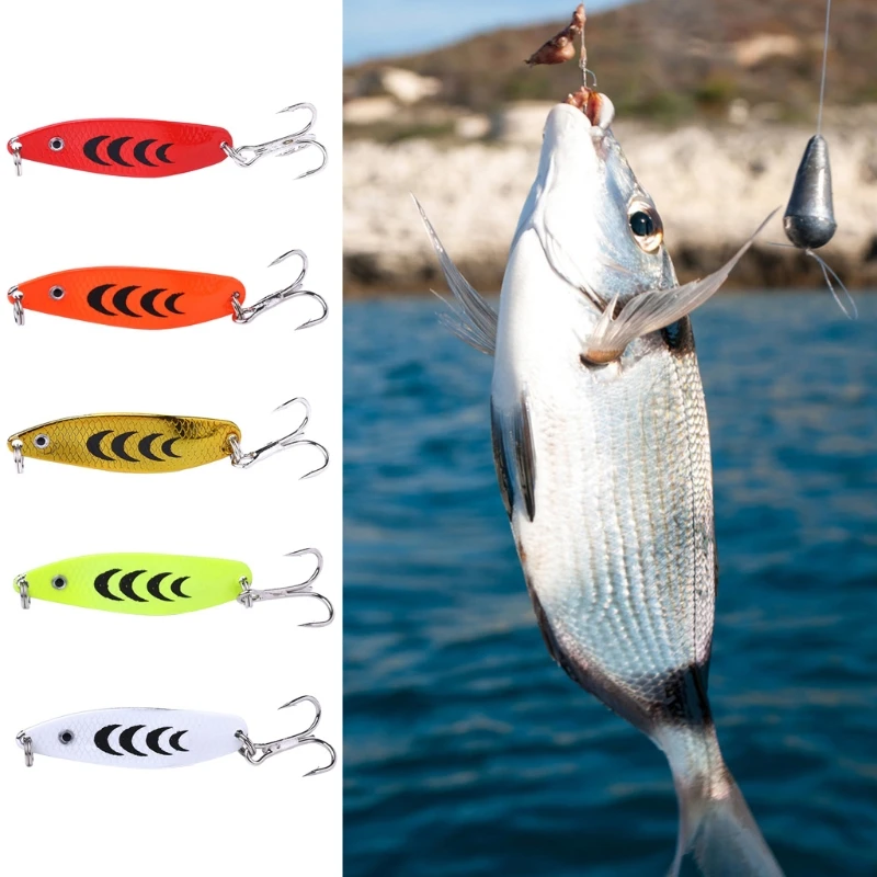 

5pcs Colorful Hard Spoon Spinner Fishing Lures Metal Treble Hooks Baits 5cm 7g M5TC