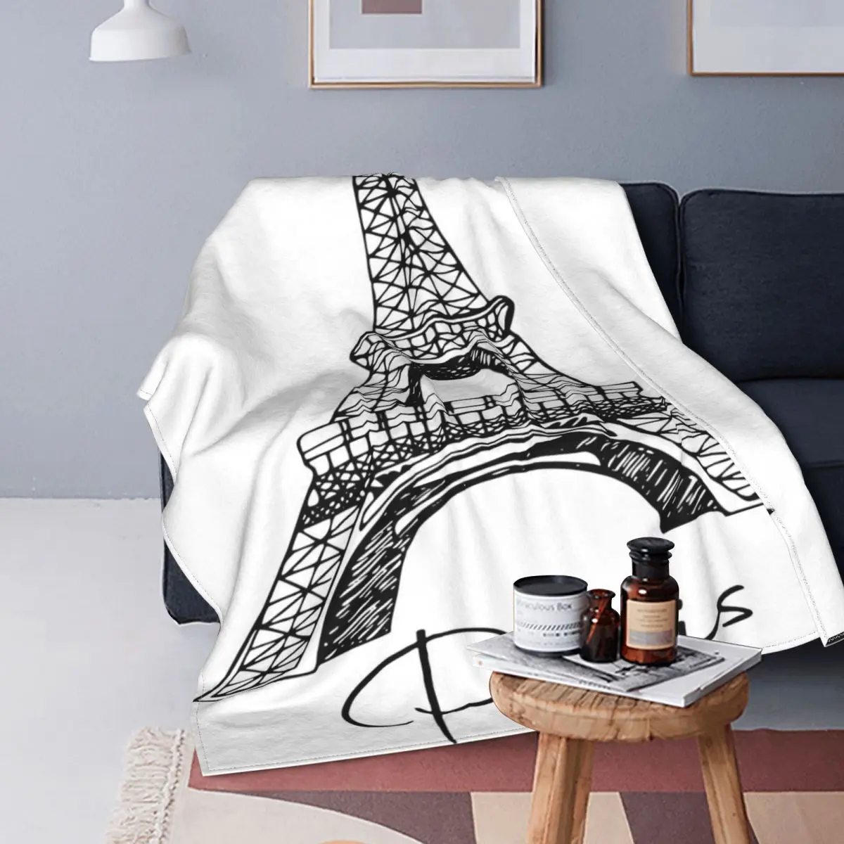 

Mantas de franela con estampado de la Torre Eiffel de París, ropa de cama cálida y transpirable, diseño dibujado a mano, colchas