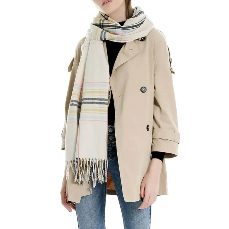 Женский теплый шарф в клетку Пашмина зимний оверсайз длинная шаль |