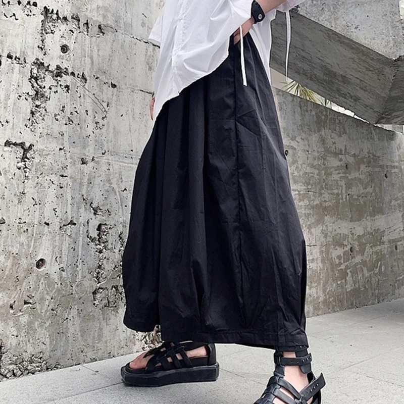 

Men Loose Casual Black Wide Leg Pants Male Streetwear Hip Hop Punk Gothic Skirt Pants Japan Style Kimono Trousers