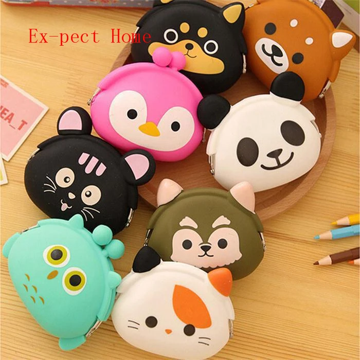 Monedero de silicona de animales para mujer, monedero japon&eacute;s de gelatina de Color caramelo, Mini billetera para llaves, 100 unids/lote-0