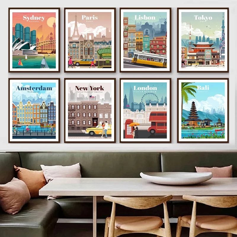 

Nordic Sydney London New York Paris City Landscape Art Posters and Prints Wall Art Canvas Painting Picture for Living Room Decor