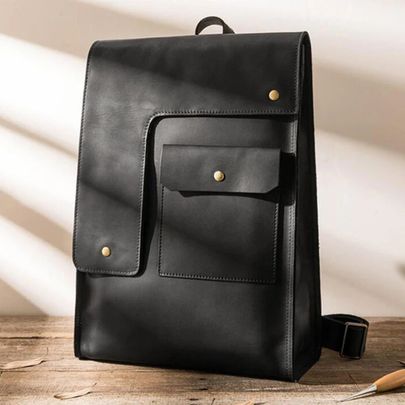 Мужской винтажный рюкзак из натуральной кожи с натуральным лицевым покрытием