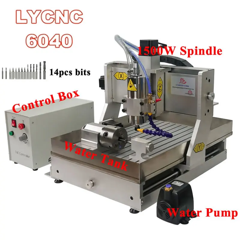 LY cnc 6040 металлический гравер 4 оси usb порт добавить водяной бак mach3 800 Вт 1.5кВт 2.2квт
