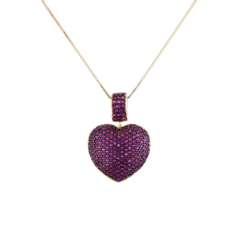 Heart colored zircon pendant Popular style zirconium copper electroplated loose stone necklace | Украшения и аксессуары