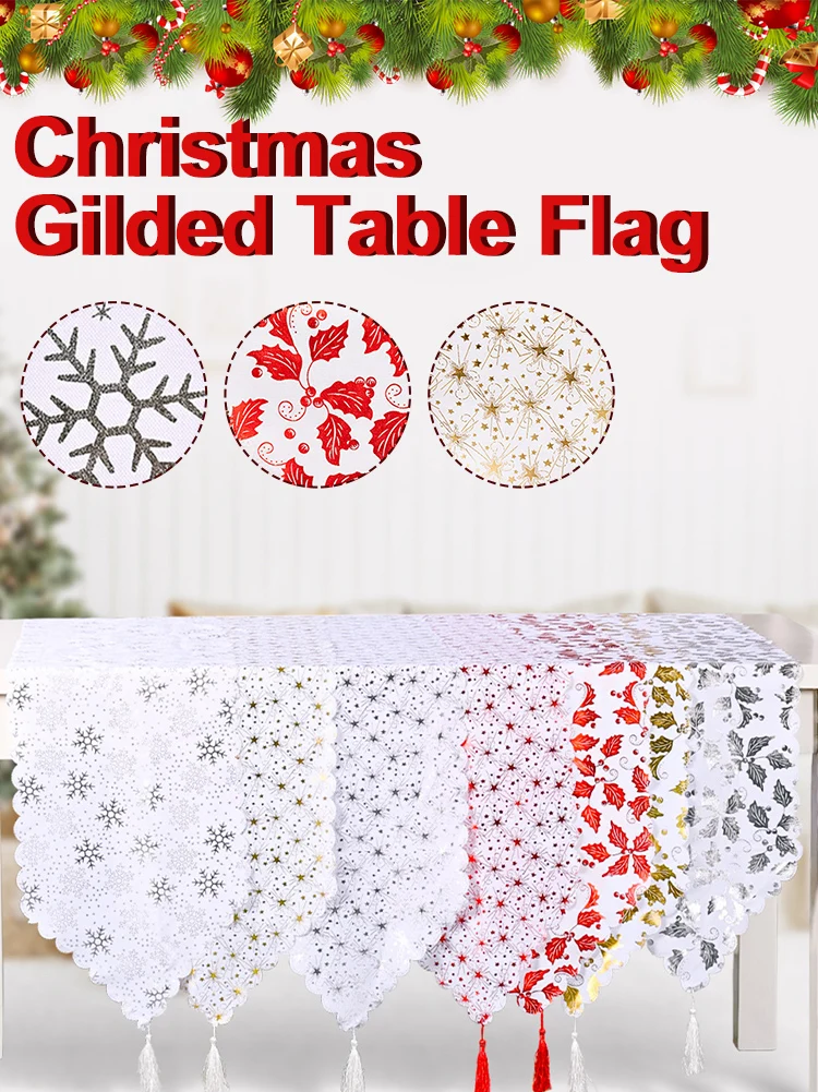 

Christmas Table Runner Bronzing Stars Table Cover Xmas Tablecloth Home Decor（180x35cm / 71x14inch）Festival Party Decoration