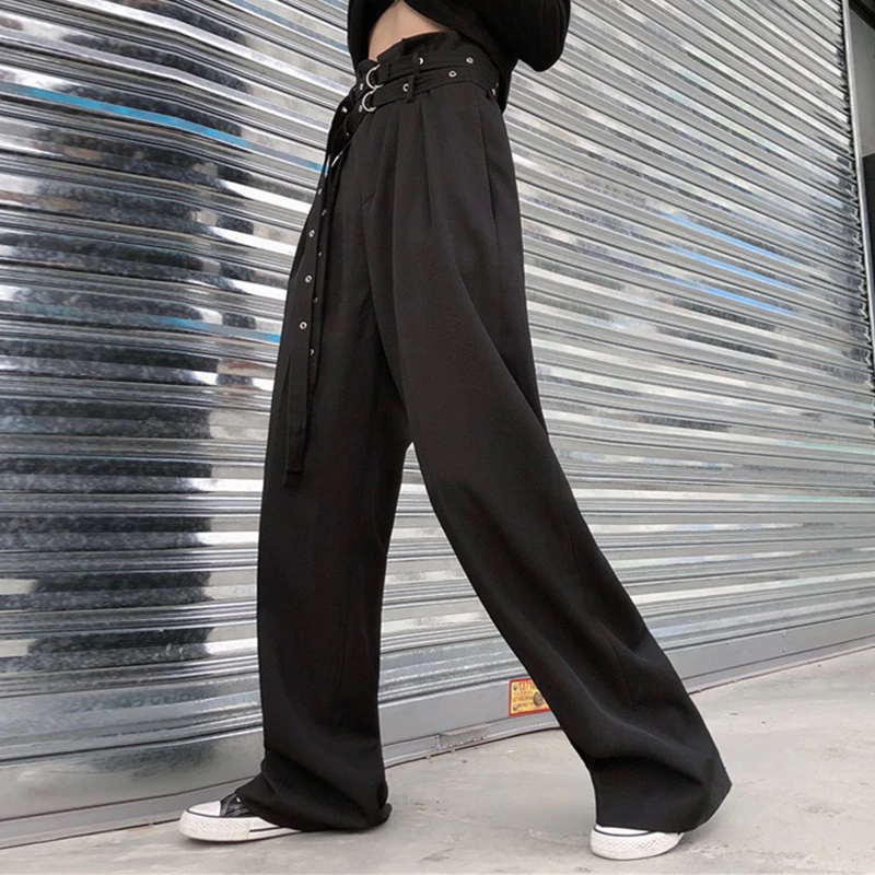 

Streetwear Cargo Straight Pants Ladies Korean Loose Legged Wide leg Pants High Waist Casual Black Baggy Harajuku Pantalon Femme