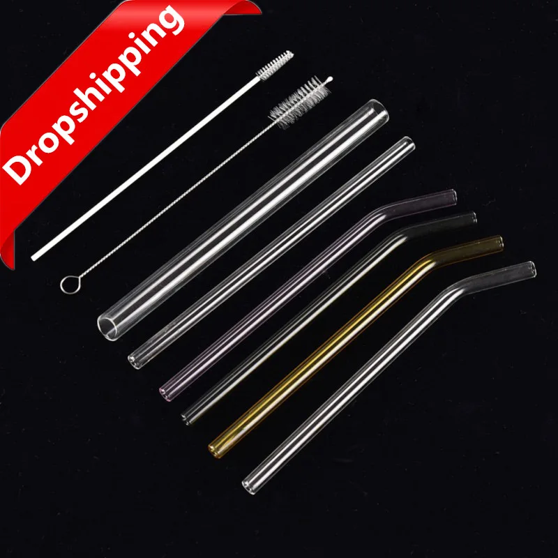 

High Silicone Glass Straws Eco Friendly Reusable Drinking Straw Bent Straight Drinks Straws Smoothies Cocktails Bar Accessories