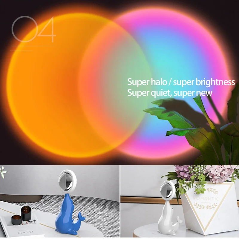 

Dolphin Sunset Projector Atmosphere Night Light Coffee Shop Projection Lights Children Bedroom Cute Night Sunset Projection Lamp