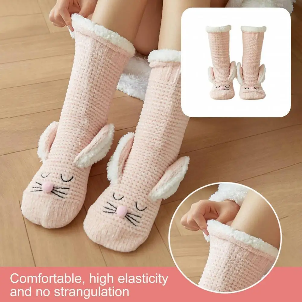 

Cozy 1 Pair Attractive Cartoon Rabbit Decor Women Warm Fluffy Socks One Size Knitted Socks Stretchy for Room