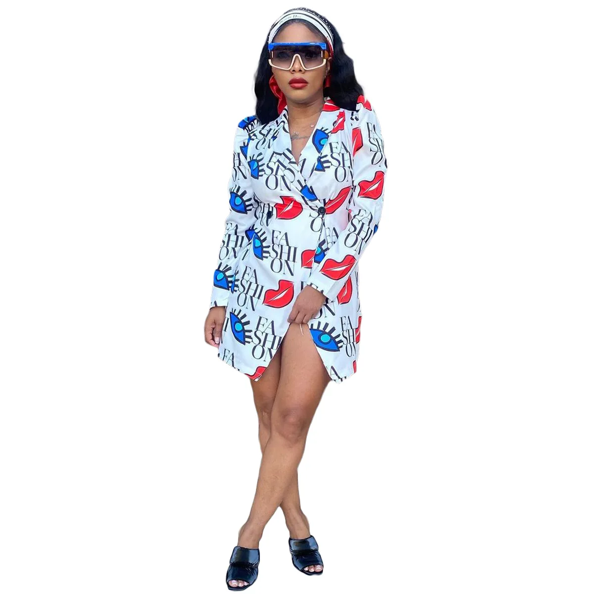 

Fashion women blazer digital printing slim fit casual 5 colors suit outfits