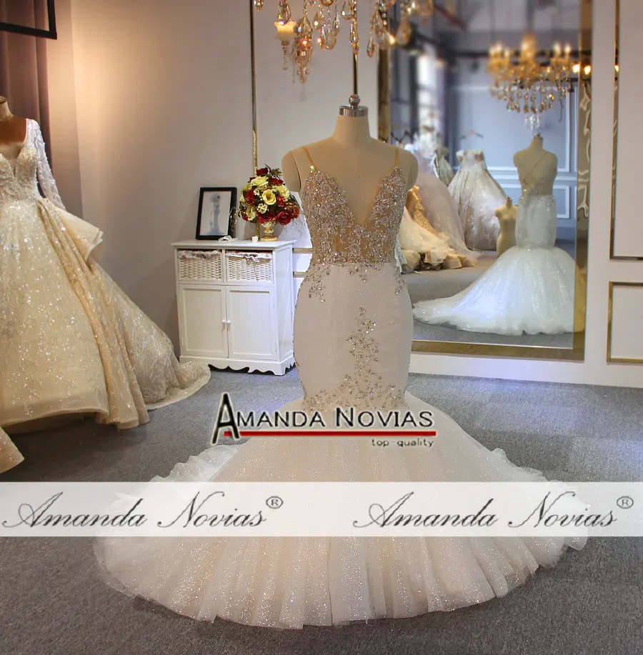 Свадебные платья с бретельками блестящая Русалка от бренда Amanda Novias 2022|Свадебные