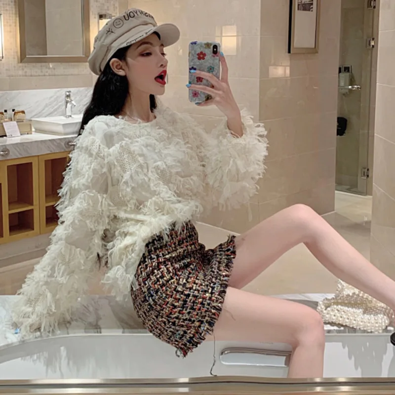 [EWQ] Милая сетчатая кружевная рубашка с круглым вырезом и длинными рукавами