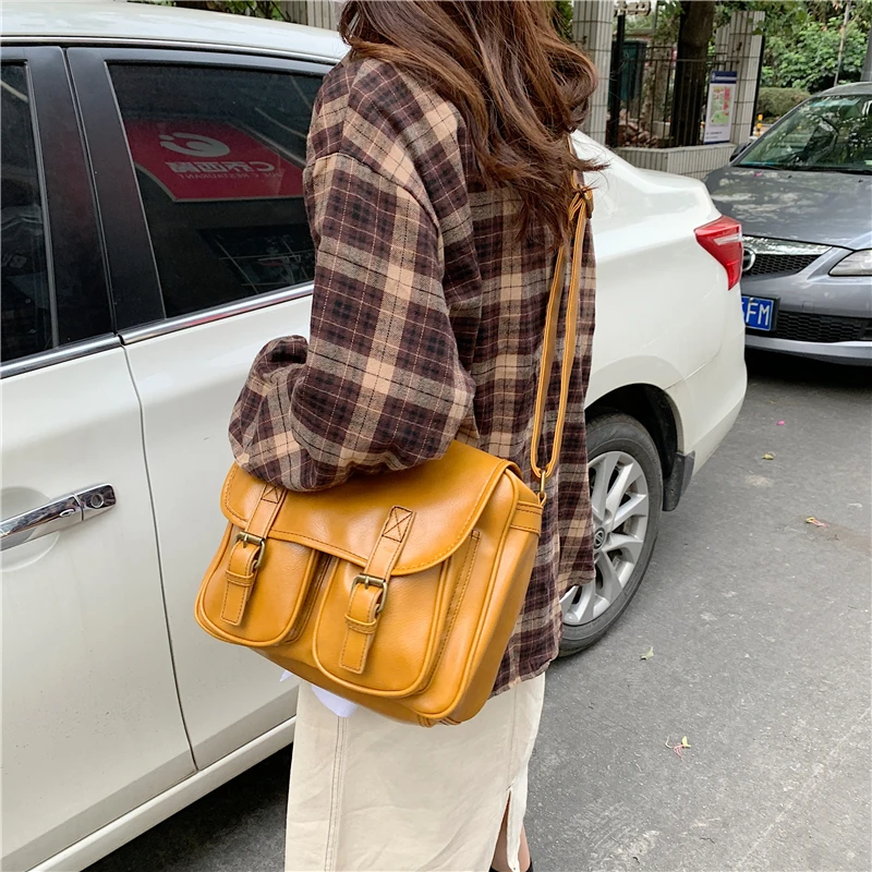 Vintage oil wax leather women shoulder bag Large capacity wide strap female crossbody Casual Messenger big handbag bolsa | Багаж и сумки