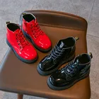 Детские ботинки-мартинсы, лакированная кожа, на платформе, на молнии, Нескользящие, на осень, для мальчиков и девочек, 26-37
