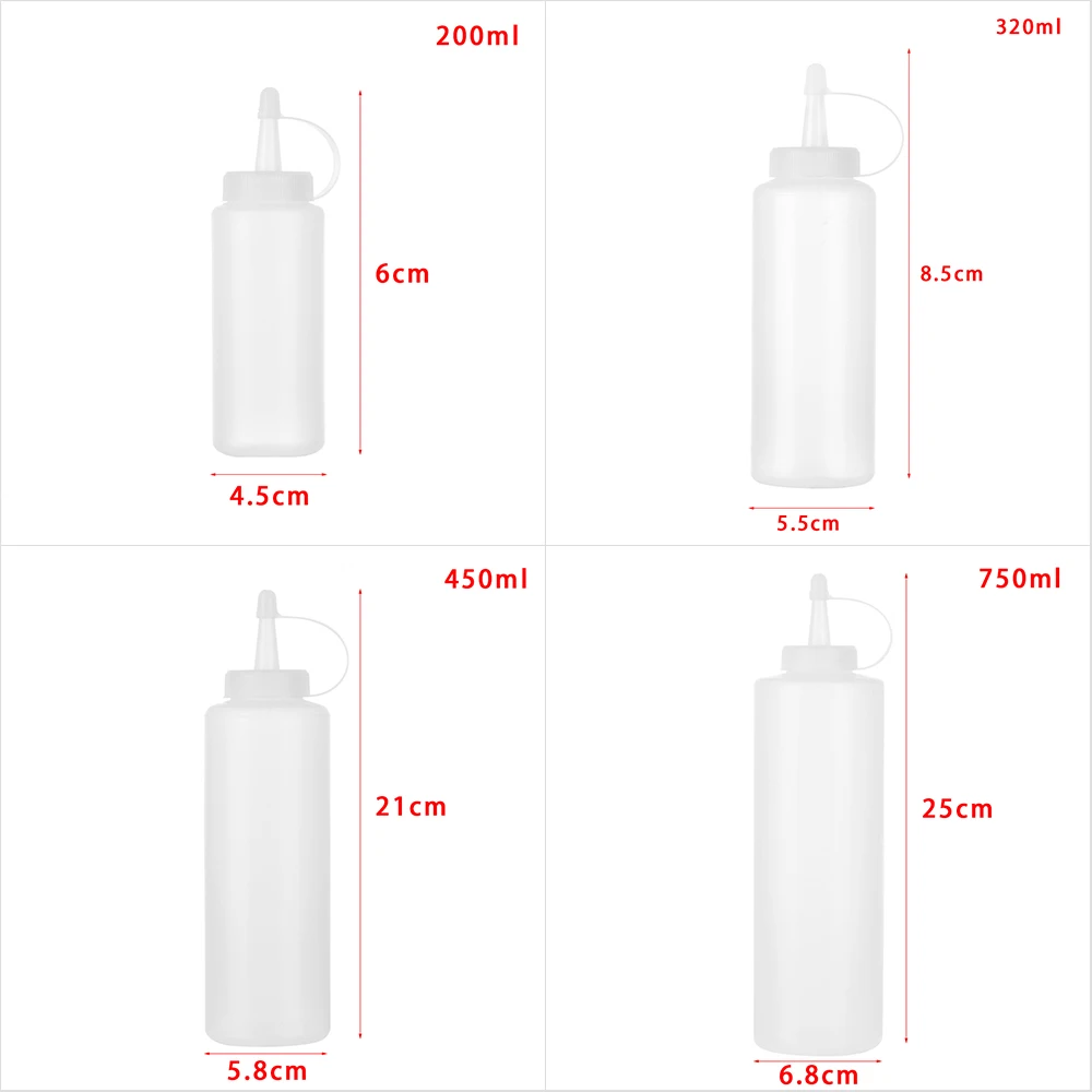 

4Sizes Chocolate Squeeze Bottle With Cap Plastic Cake Decorating Tool Bread Baking Dessert Condiment Dispenser Bottle