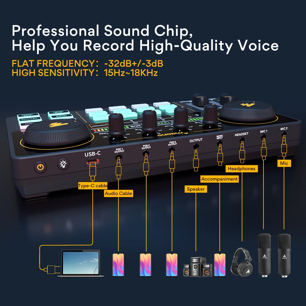 maono caster lite am200 microphone mixer digital audio interface podcast sound card rechargeable podcaster for phone computer pc free global shipping