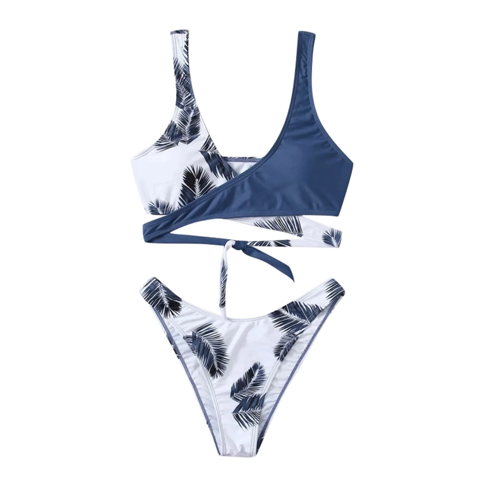 

Sexy Push Up Bikinis Set Swimwear Women Swimsuits Cross Bathing Suit Women Halter Biquini Leaf Print Beach Wear Biquini 2021
