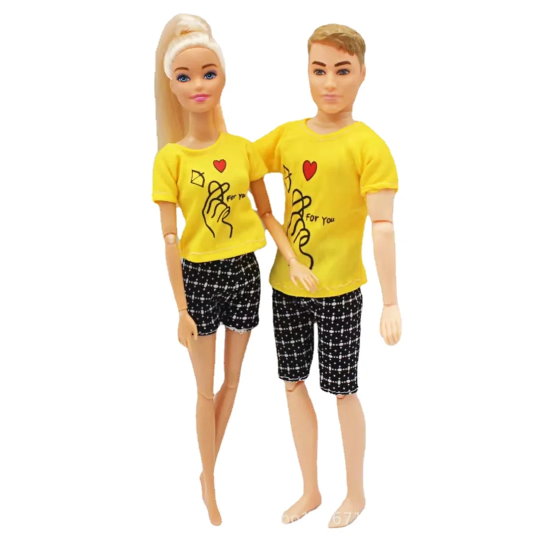 

2sets/lot Yellow 11.5" Doll Outfits for Barbie Doll Clothes Shirt Tops Shorts for Ken Boy Clothes 1/6 BJD Dolls Accessories Toys