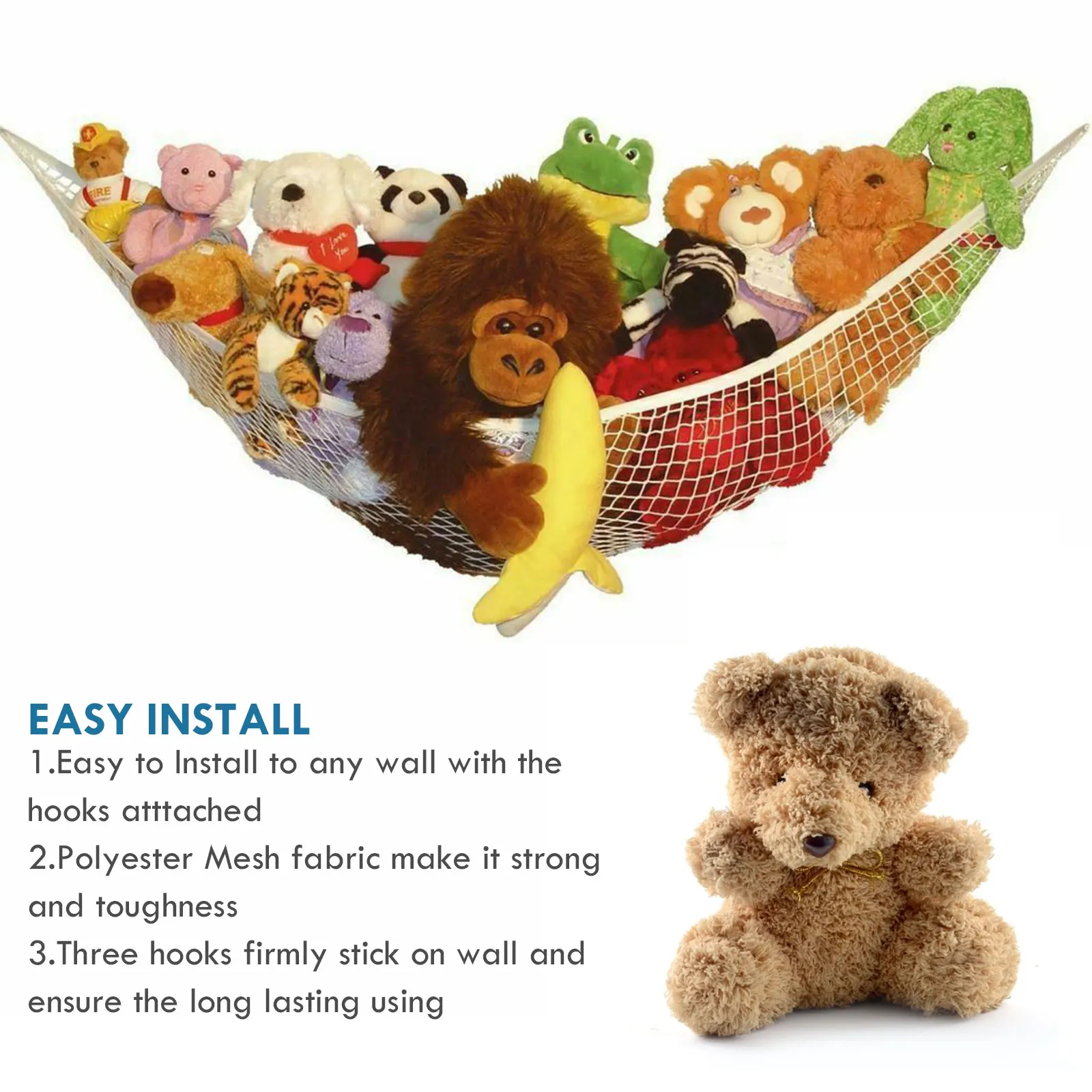 

Large Soft Toy Hammock Mesh Net Teddy Bear Keep Baby Childs Bedroom Nursery Tidy Net Organize Storage Holder