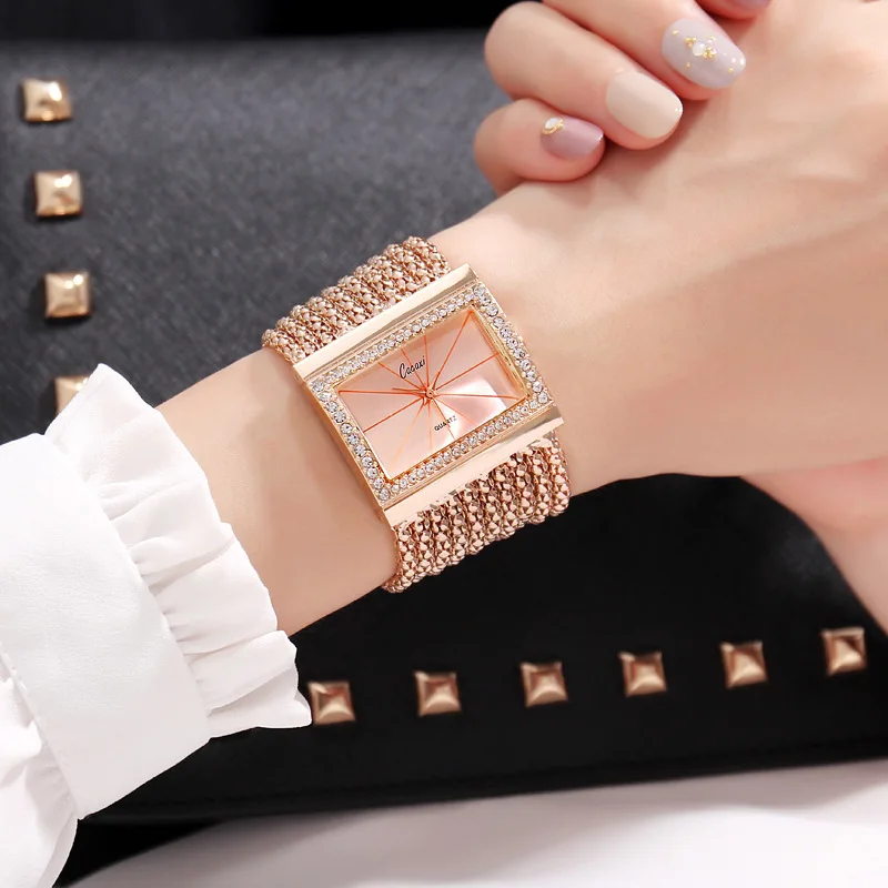 

Hot Selling Ladies Watch Fashion Ladies Watch Tassel Square Bracelet Diamond Ladies Quartz Hand Watch Waterproof Gold2021