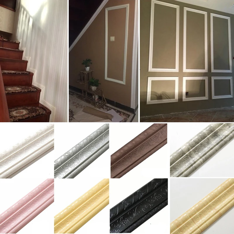 3D Frame Wall Paste Self-adhesive Skirting PVC Waterproof And Mildew Proof Waist Line Decorative Edge Banding Strip | Дом и сад