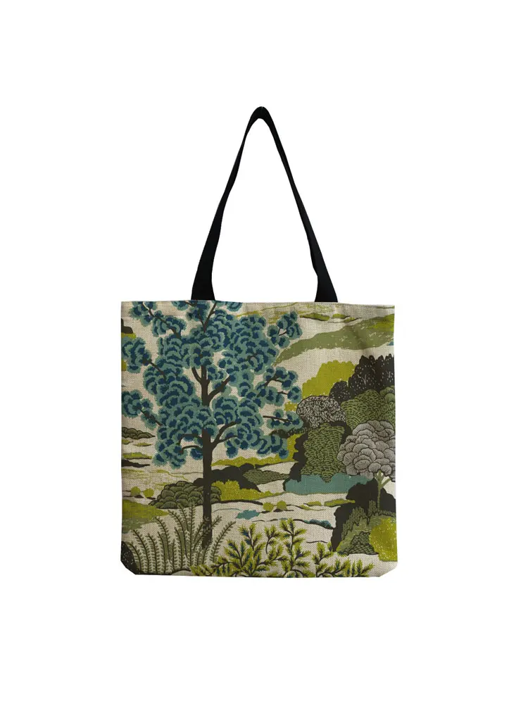 

Женские сумки для хранения с принтом горного леса, вместительные зеленые уличные пляжные дорожные тоуты на ремне