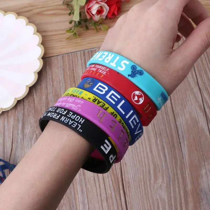 

6Pcs Inspirational Quote Bracelets Dream Courage Strength Silicone Wristbands