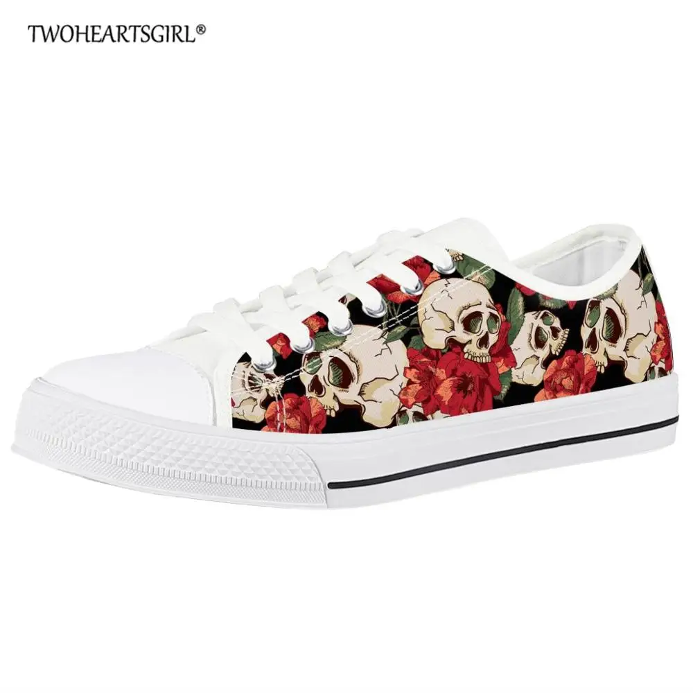 

Twoheartsgirl Flower Sugar Skull Print Women Low Top Canvas Shoes Classic Sneakers Spring/Autumn Ladies Casual Vulcanized Shoes