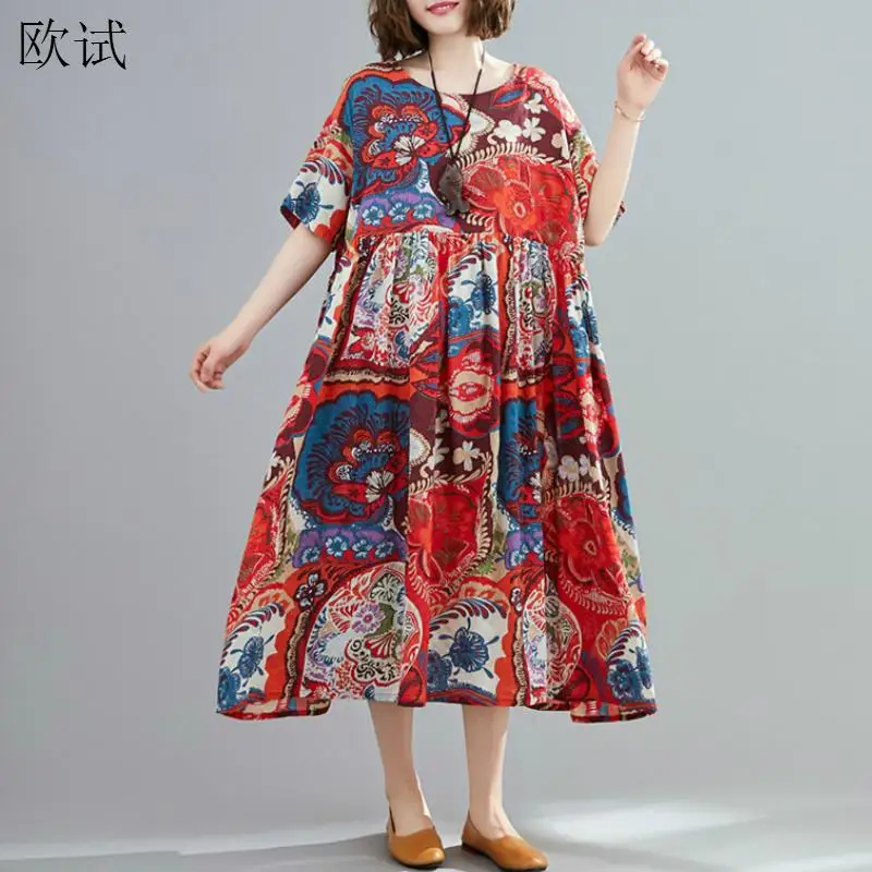 Женские платья размера плюс 4xl 5xl 6xl летнее Хлопковое платье с цветочным принтом