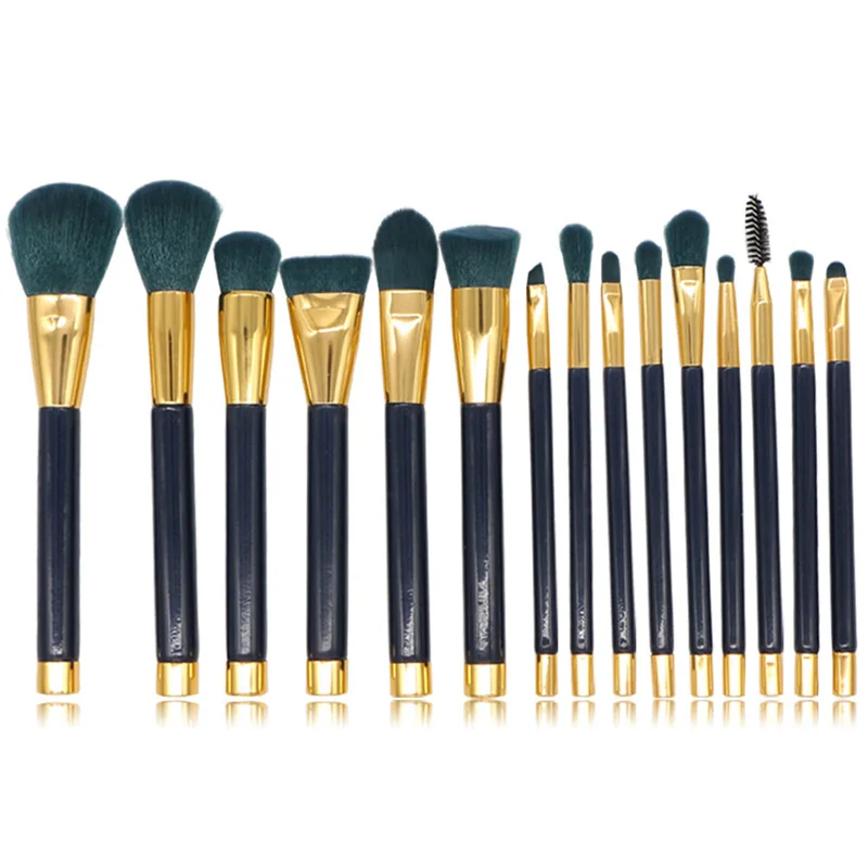 Набор кистей для макияжа из 15 штук для тона, теней, консилера, губных средств и деревянной ручкой из мягкого волокна.