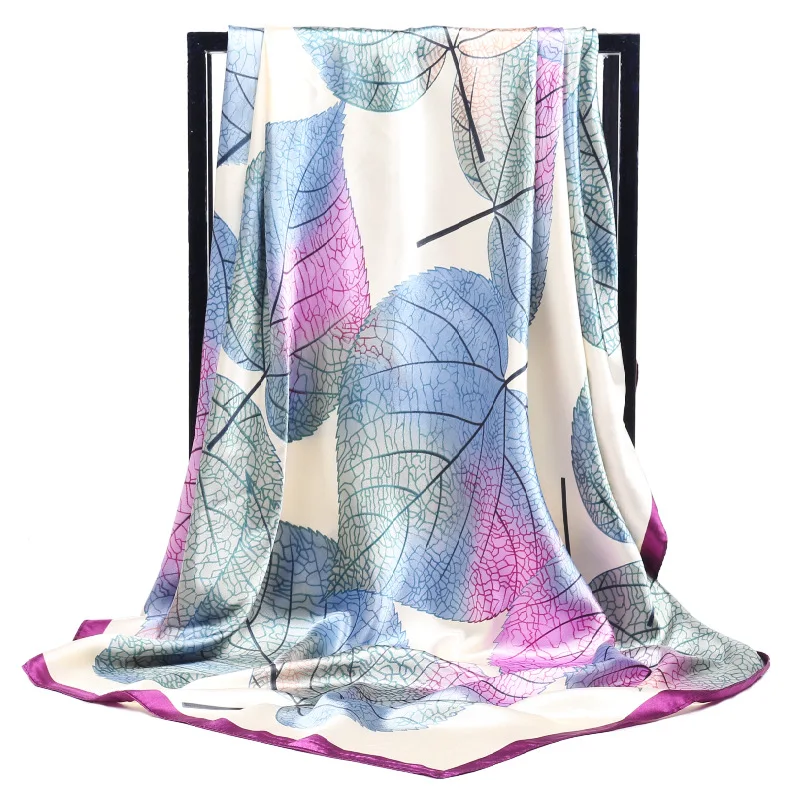 

Fashion Kerchief Neck Scarves For Women Print Silk Satin Hair Scarf Female 90cm*90cm Square Shawls Large Hijab Scarfs For Ladies