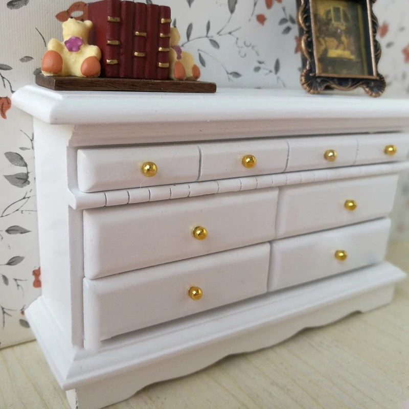 

Dollhouse Bedroom Furniture Set 6 PCS Bed Rocking Chair Dressing Mirror Cabinet