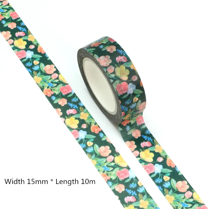

New 10PC/set 15mm*10m Colored flowers Decorative Washi Tape Scrapbooking Masking Tape Office designer mask washi tape