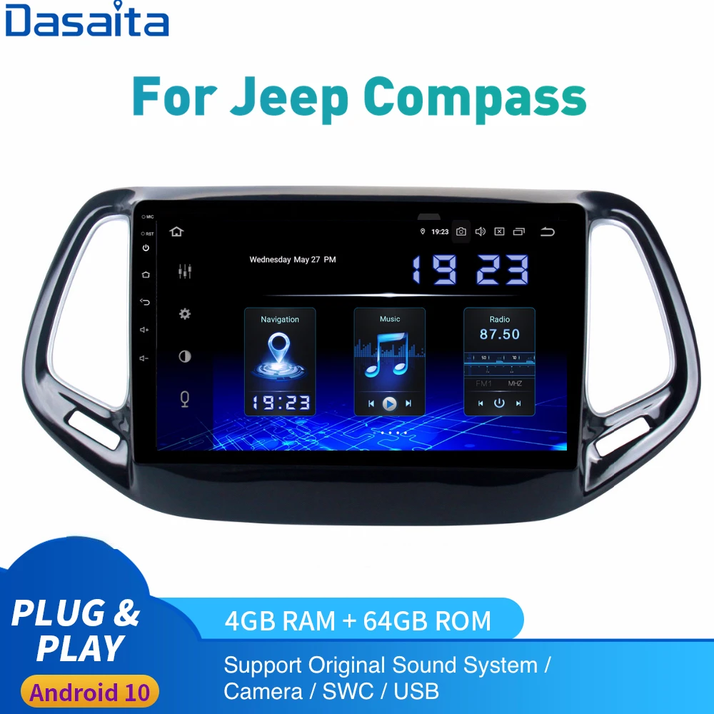 Автомагнитола Dasaita на Android 10 для Jeep Compass мультимедийная стереосистема 2017 2019