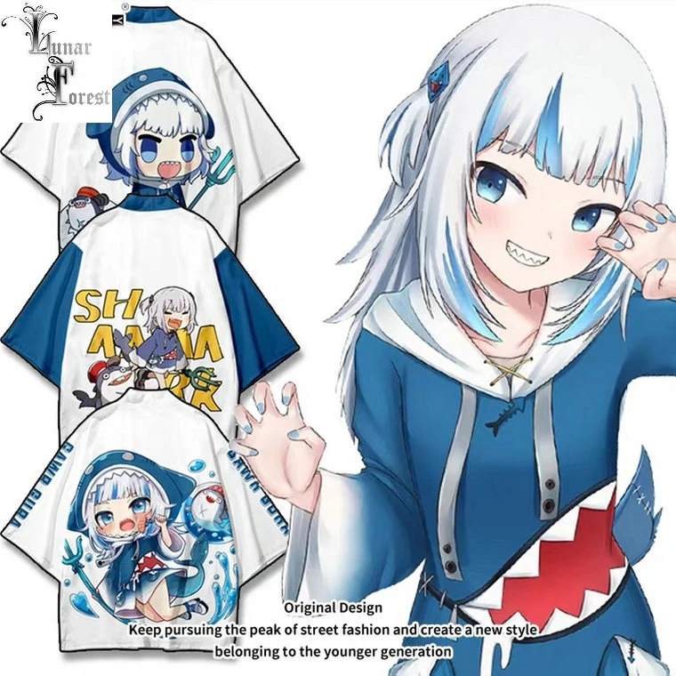 Японское кимоно VTuber Gawr gura с принтом хаори юката для женщин и мужчин модная летняя