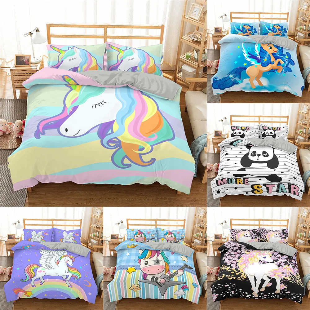 

ZEIMON Girl Boy Kid Cartoon Unicorn Bedding Set Adult Child Quilt/Duvet Cover Set Twin Full Queen King Bed Set Bedclothes