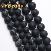 dull polished natural black stripes agates beads 4 6 8 10 12mm loose charm beads for jewelry making women bracelets necklaces